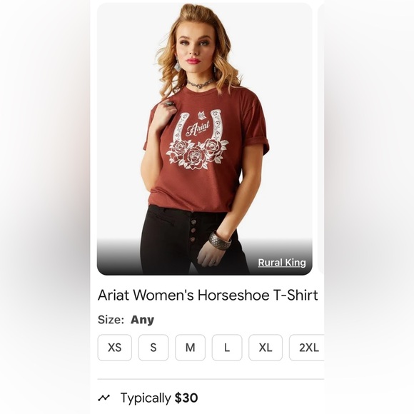 Ariat Boyfriend Fit Rust Color Western Floral Horseshoe Woman’s Logo Tee Medium - Picture 13 of 15